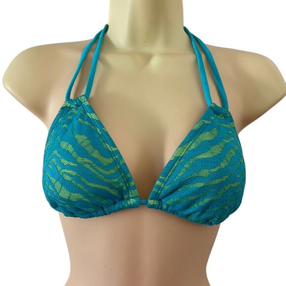 Bongo Junior Size M Blue & Yellow Neon Lace String Bikini Top - Picture 1 of 6